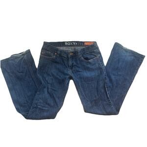 Roxy Jeans Sunset Beach Flare Fit Blue Denim Distressed Juniors Size 7 Low Rise